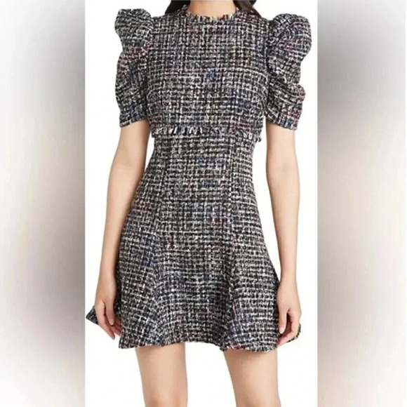 NWT Likely Revolve Alia Tweed Multi Pink Puff Sleeve Mini Dress Size 6 - Picture 3 of 6